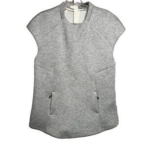 Zara Medium Womens Top Sweatshirt Heather Gray Cap Sleeve Zip Pockets Zip Back